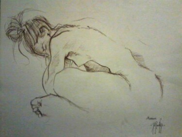 Drawing titled "Marine - pose nue" by Jsroosenys, Original Artwork, Charcoal