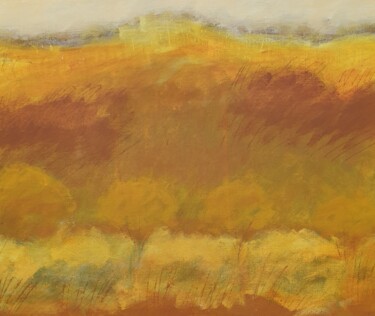 Painting titled "Landscape in yellows" by June Stapleton, Original Artwork, Acrylic Mounted on Wood Stretcher frame