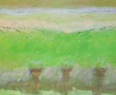 Картина под названием "Far side of the Hill" - June Stapleton, Подлинное произведение искусства, Акрил Установлен на Деревян…