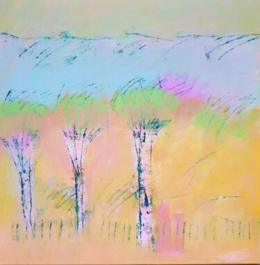 Peinture intitulée "Rainbow trees" par June Stapleton, Œuvre d'art originale, Acrylique Monté sur Châssis en bois