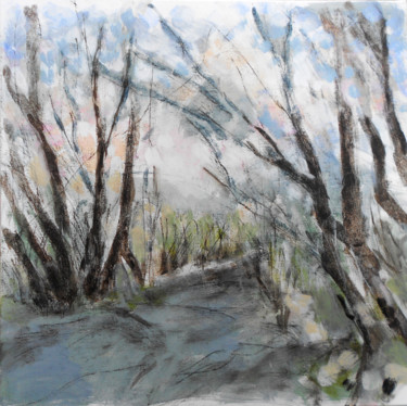 Painting titled "woodland-path" by June Stapleton, Original Artwork, Oil
