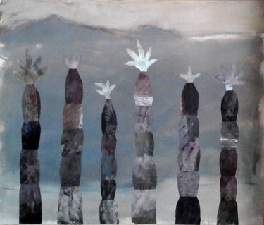 Malerei mit dem Titel "beneath the palms 2" von June Stapleton, Original-Kunstwerk, Acryl