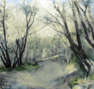 Painting titled "blue woodland path" by June Stapleton, Original Artwork, Acrylic