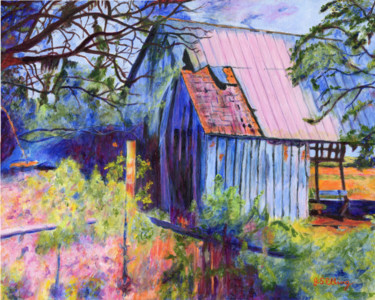 Painting titled "The Old Barn in the…" by J S Ellington, Original Artwork, Acrylic