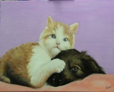Pintura intitulada "Cão e Gato" por J.Terra, Obras de arte originais