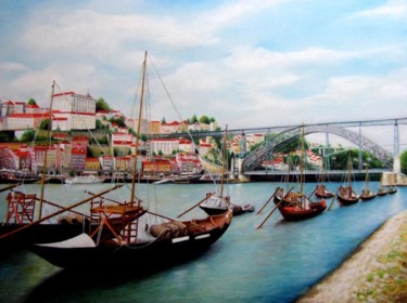 Pintura intitulada "Ribeira-Porto-Portu…" por J.Terra, Obras de arte originais