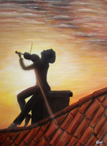Painting titled "Violino no telhado" by J.Terra, Original Artwork