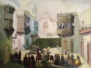 Pintura intitulada "Una calle de lima c…" por Javier Alberto Torres Saybay, Obras de arte originais, Óleo