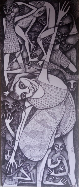 Disegno intitolato "Infância" da Mamintelane, Opera d'arte originale, Biro