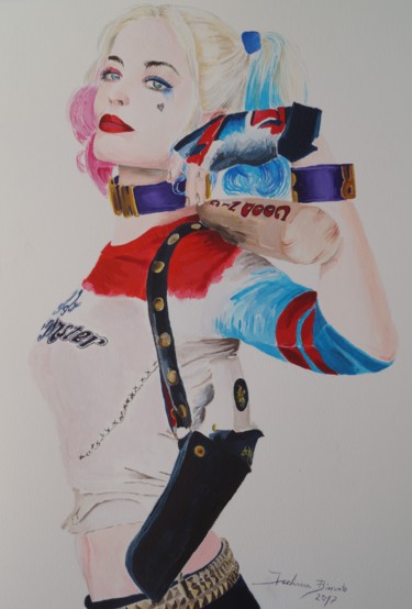Peinture intitulée "Harley Quinn" par Juliana Birrento, Œuvre d'art originale, Acrylique