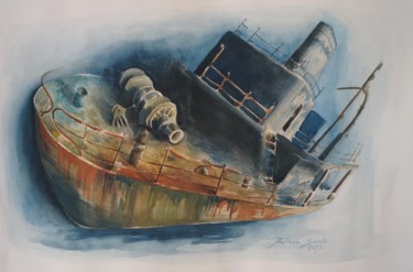 「Navire dans les pro…」というタイトルの絵画 Juliana Birrentoによって, オリジナルのアートワーク, 水彩画
