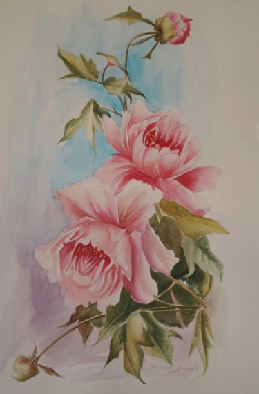 Schilderij getiteld "Roses" door Juliana Birrento, Origineel Kunstwerk, Aquarel