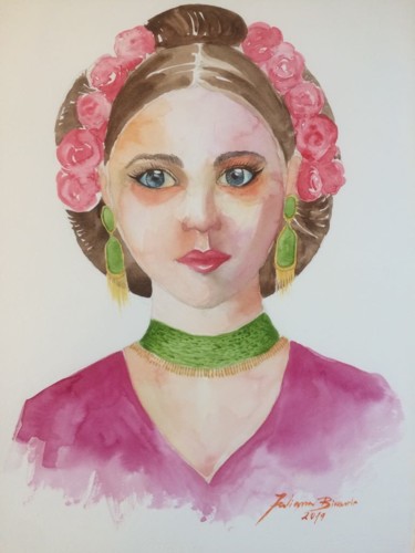 Malerei mit dem Titel "Indian girl" von Juliana Birrento, Original-Kunstwerk, Aquarell