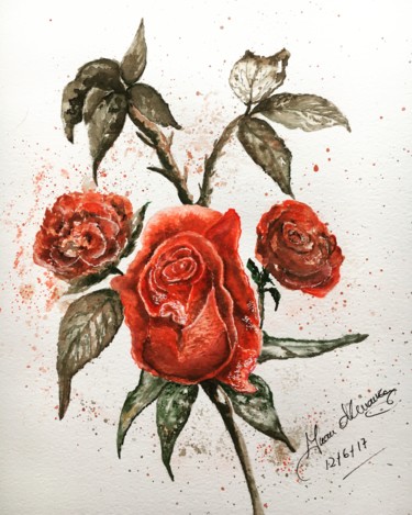 Painting titled "Roses" by Almanzart, Original Artwork, Watercolor