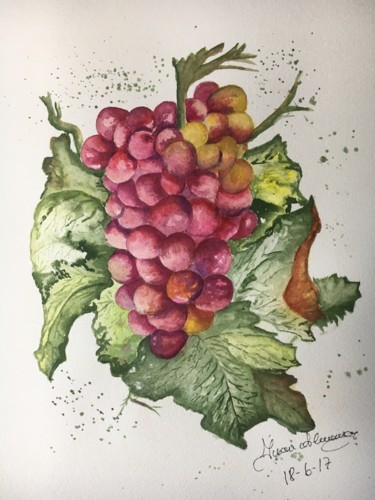 Painting titled "Grapes" by Almanzart, Original Artwork, Watercolor