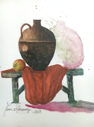 Painting titled "El pañuelo rojo¡" by Almanzart, Original Artwork, Watercolor