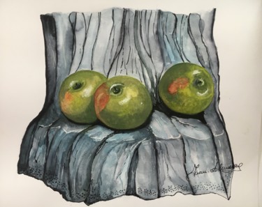 Painting titled "Apples" by Almanzart, Original Artwork, Watercolor