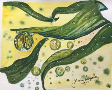 Painting titled "The leafs." by Almanzart, Original Artwork, Watercolor