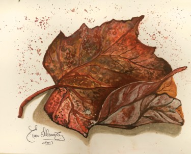 Painting titled "The leaf." by Almanzart, Original Artwork, Watercolor