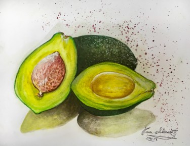 Painting titled "Avocados" by Almanzart, Original Artwork, Watercolor