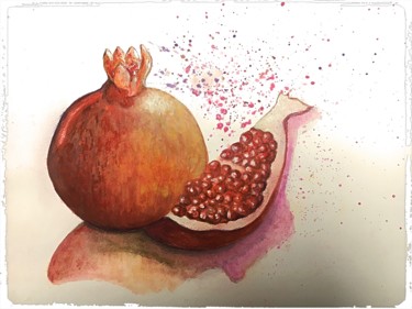 Painting titled "Pomegranate" by Almanzart, Original Artwork, Watercolor