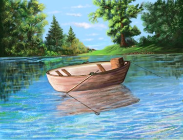Painting titled "the boat" by Almanzart, Original Artwork