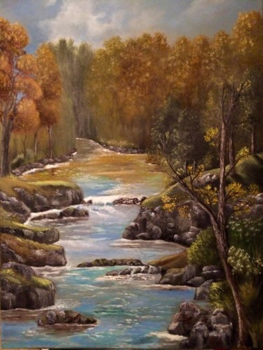 Painting titled "the river" by Almanzart, Original Artwork, Oil