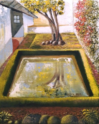 Painting titled "el-patio" by Almanzart, Original Artwork, Oil