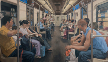 Malerei mit dem Titel "Vagón de metro" von Juan Álvarez Cebrián, Original-Kunstwerk, Öl Auf Keilrahmen aus Holz montiert