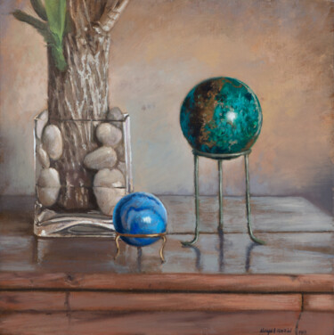 绘画 标题为“Esferas azul y verde” 由Juan Álvarez Cebrián, 原创艺术品, 油 安装在木板上