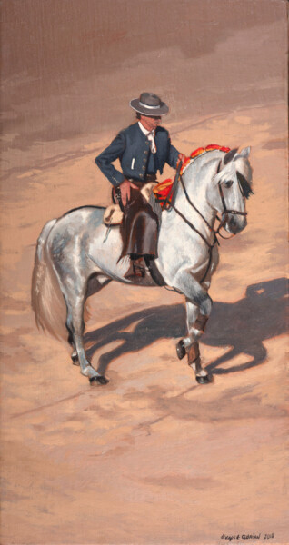Malerei mit dem Titel "Rejoneador III" von Juan Álvarez Cebrián, Original-Kunstwerk, Öl Auf Holzplatte montiert
