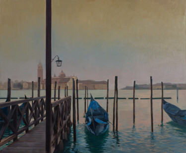 Painting titled "Venecia I" by Juan Álvarez Cebrián, Original Artwork, Oil Mounted on Wood Stretcher frame