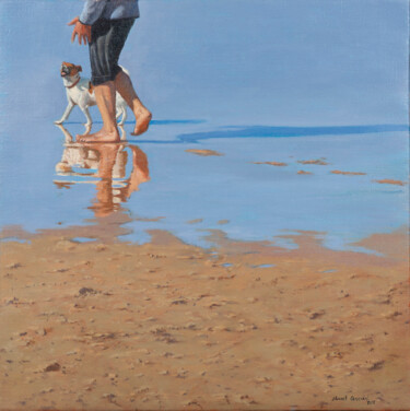 Pintura intitulada "Paseo por la orilla" por Juan Álvarez Cebrián, Obras de arte originais, Óleo Montado em Armação em madei…