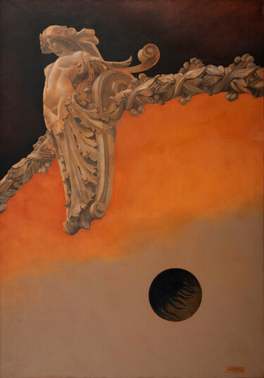 Pittura intitolato "Levitación con punt…" da Juan Álvarez Cebrián, Opera d'arte originale, Olio Montato su Telaio per barell…