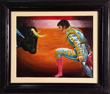 Ζωγραφική με τίτλο "Desafiando al toro" από Juan Carlos Cabrejos, Αυθεντικά έργα τέχνης, Ακρυλικό Τοποθετήθηκε στο Μέταλλο