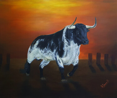 Painting titled "Toro de lidia" by Juan Carlos Cabrejos, Original Artwork, Acrylic Mounted on Wood Stretcher frame