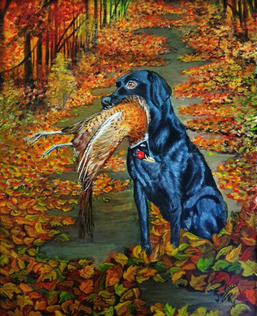 Pintura titulada "Perro de caza" por Juan Carlos Cabrejos, Obra de arte original, Acrílico Montado en Bastidor de camilla de…