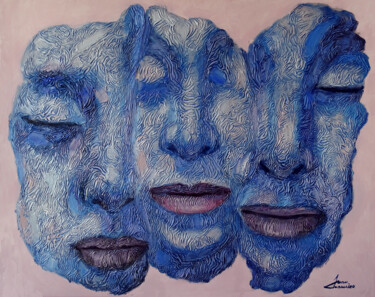 Pintura titulada "Tres en azul" por Juan Chamizo, Obra de arte original, Acrílico Montado en Bastidor de camilla de madera