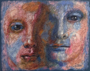 Painting titled "Pareja 46" by Juan Chamizo, Original Artwork, Acrylic Mounted on Wood Stretcher frame