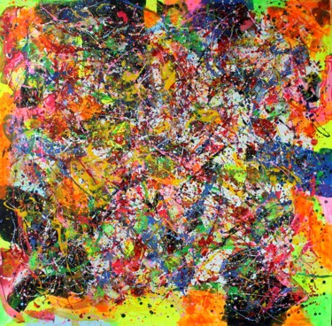 Schilderij getiteld "Color Explosion" door Juan José Garay, Origineel Kunstwerk, Acryl Gemonteerd op Frame voor houten branc…