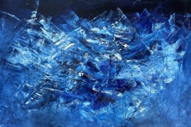 Painting titled "BLUE COSMIC 01" by Juan José Garay, Original Artwork, Oil Mounted on Other rigid panel