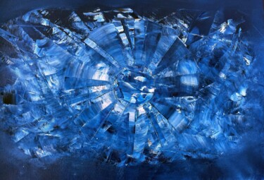 Painting titled "BLUE COSMIC 04" by Juan José Garay, Original Artwork, Oil Mounted on Other rigid panel
