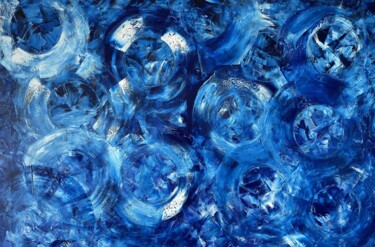 Painting titled "Blue Cosmic 06" by Juan José Garay, Original Artwork, Oil Mounted on Wood Stretcher frame