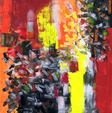 Painting titled "Fire in the Dark" by Juan José Garay, Original Artwork, Acrylic Mounted on Wood Stretcher frame