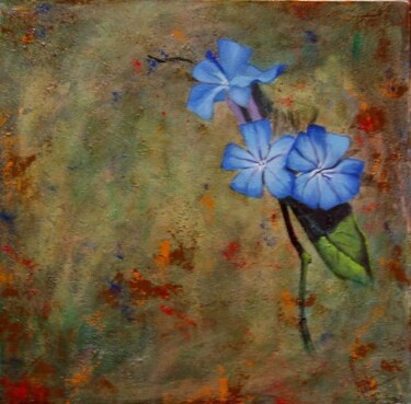 Painting titled "Flores azules" by Juan José Molina Gallardo, Original Artwork, Oil