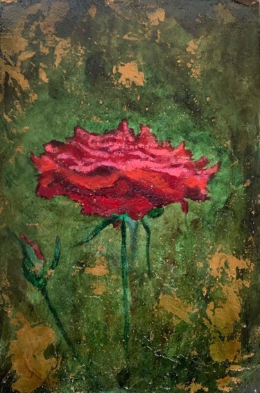 Schilderij getiteld "Rosa roja" door Juan José Molina Gallardo, Origineel Kunstwerk, Olie