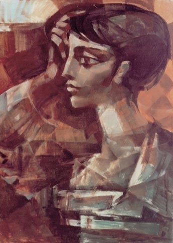 Painting titled "Mujer pensativa" by Juan Kancepolski, Original Artwork, Oil