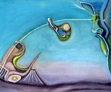 Painting titled "VUELO" by Juan Luis Gandulfo, Original Artwork, Acrylic Mounted on Wood Stretcher frame