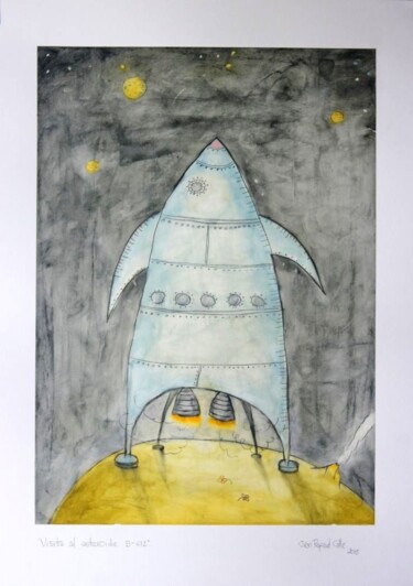 Schilderij getiteld "Visita al asteroide…" door Juan Rafael Calle Montoya, Origineel Kunstwerk, Olie