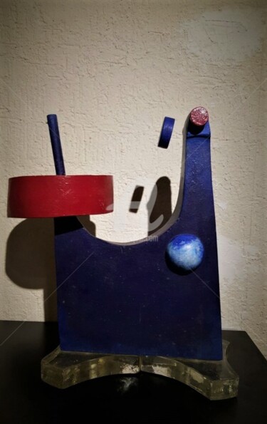 Sculpture titled "blue ," by Juan Rojas, Original Artwork, Wood